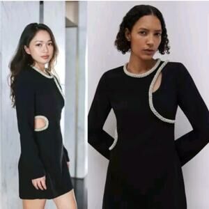 Jonathan Simkhai Black Katharine Diamante Cut Out Long Sleeve Dress sz 2 XS